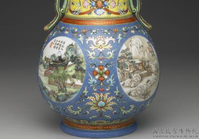 图片[3]-Revolving ts’un vessel in yang-ts’ai enamels on blue ground with incised pattern of flower brocade and landscape imperial poem décor 1743 (Ch’ien-lung reign)-China Archive